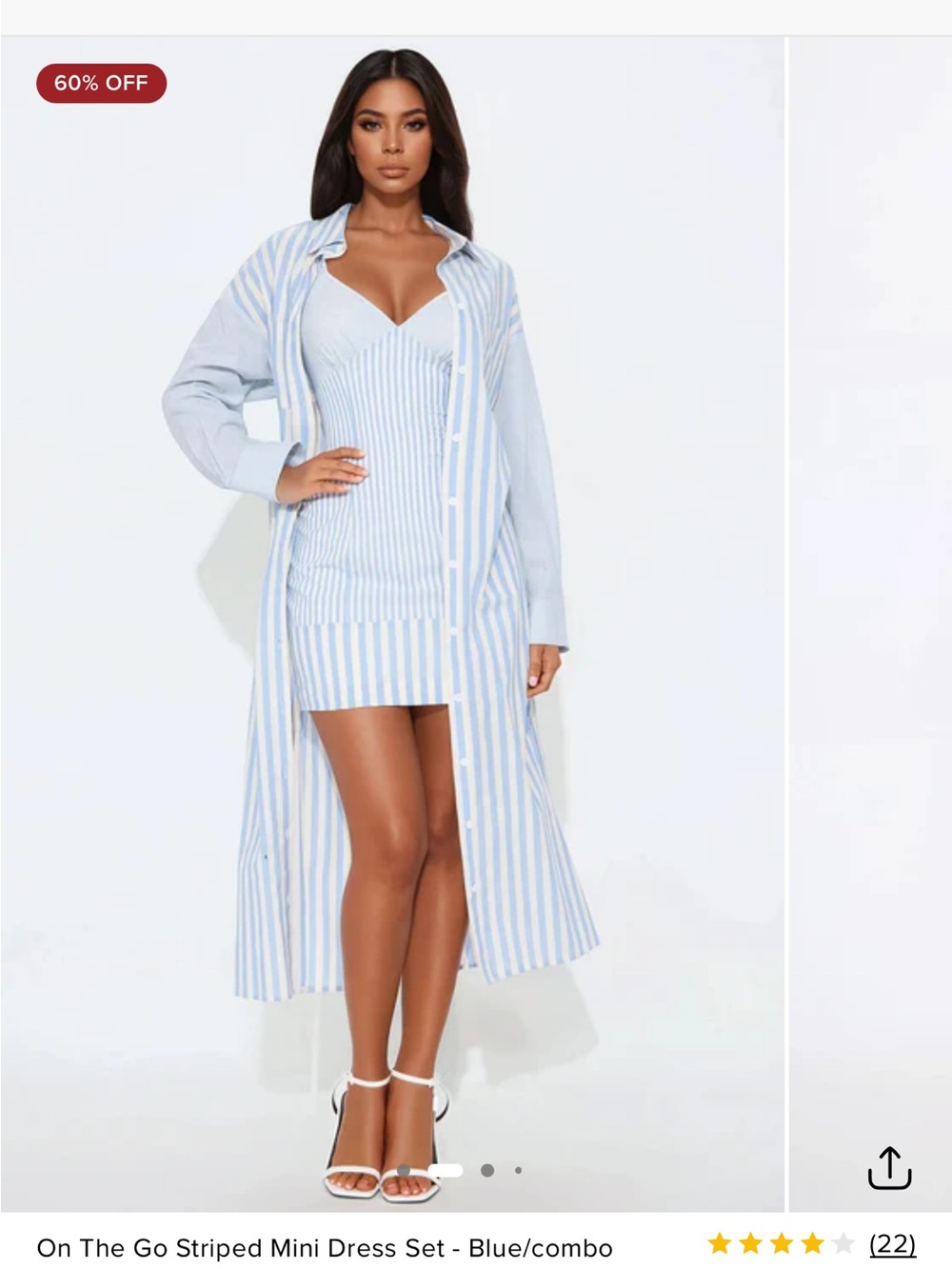 Fashion Nova Blue & White Striped Two-Piece Set